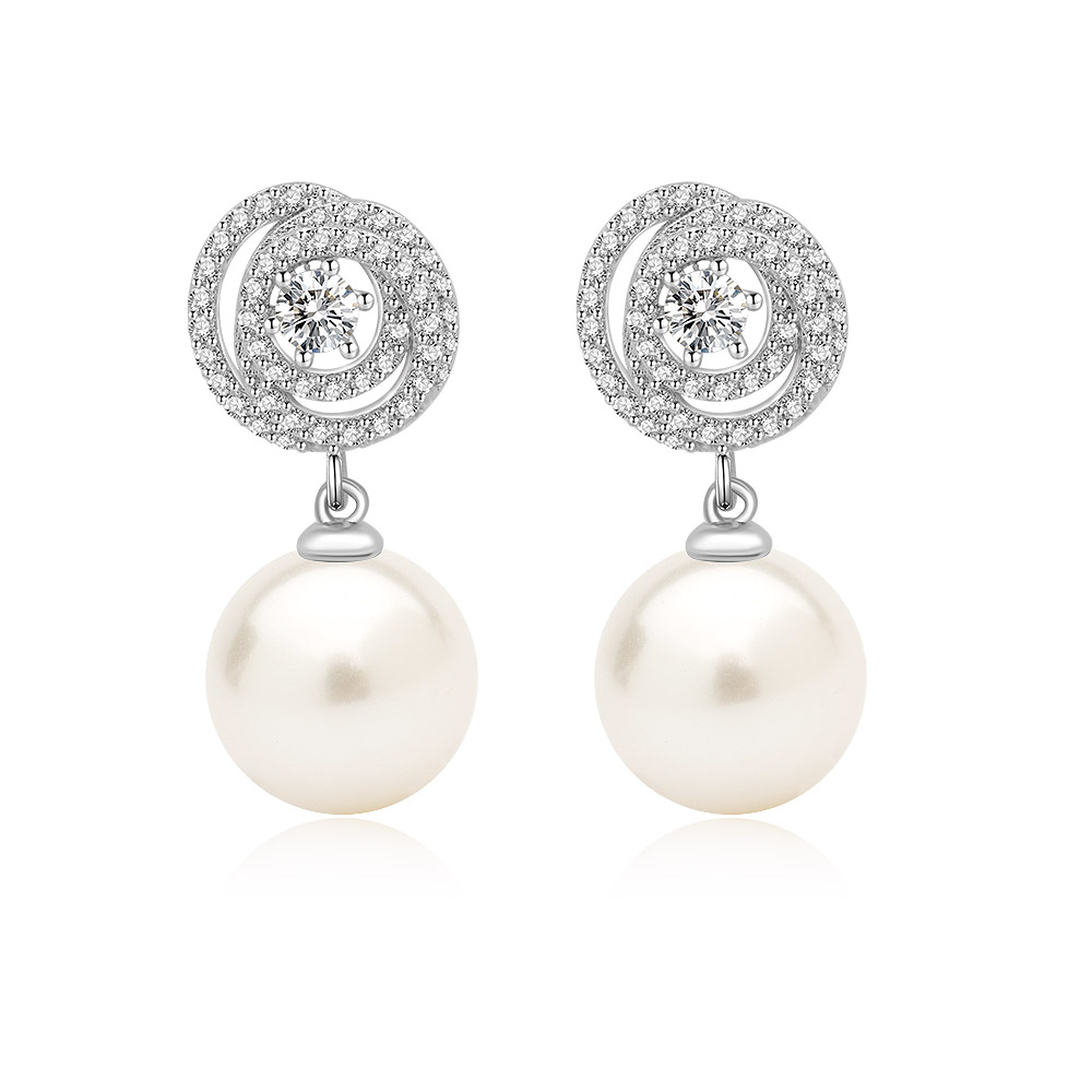 Swirl Round 10mm Pearl Drop Earrings